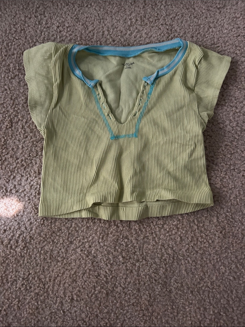 Urban Outfitters Light Green Crop Top with Blue Trim